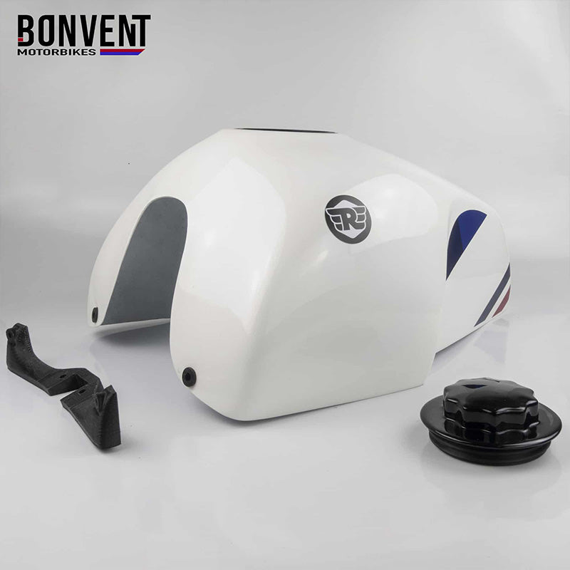 Cache reservoir moto rallye blanc pour Interceptor. Blackpines.fr