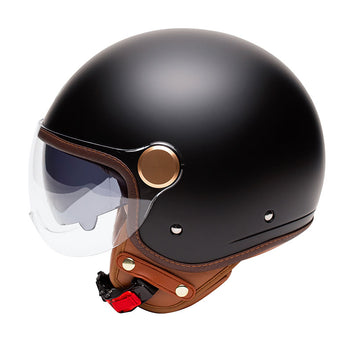 Casque demi jet Marko Grasse Noir Mat marron. Blackpines.fr