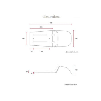 Dimensions de la selle Cafe Racer C Racer coque marron. Blackpines.fr