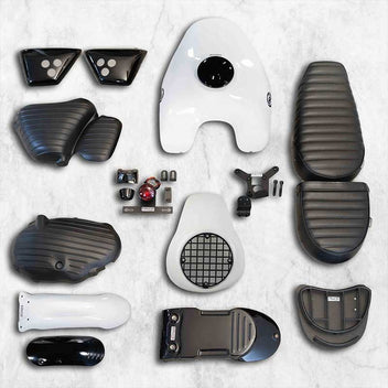 Kit blanc scrambler vintage rallye Bonvent Motorbikes pour Interceptor. Blackpines.fr