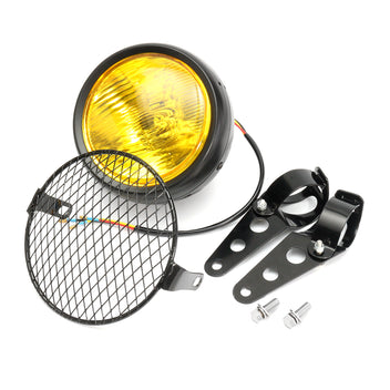 Kit Phare SCRAMBLER Vintage jaune avec grille et pattes de fixation-blackpines.fr