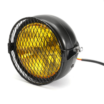 Kit Phare SCRAMBLER Vintage jaune avec grille et pattes de fixation-blackpines.fr