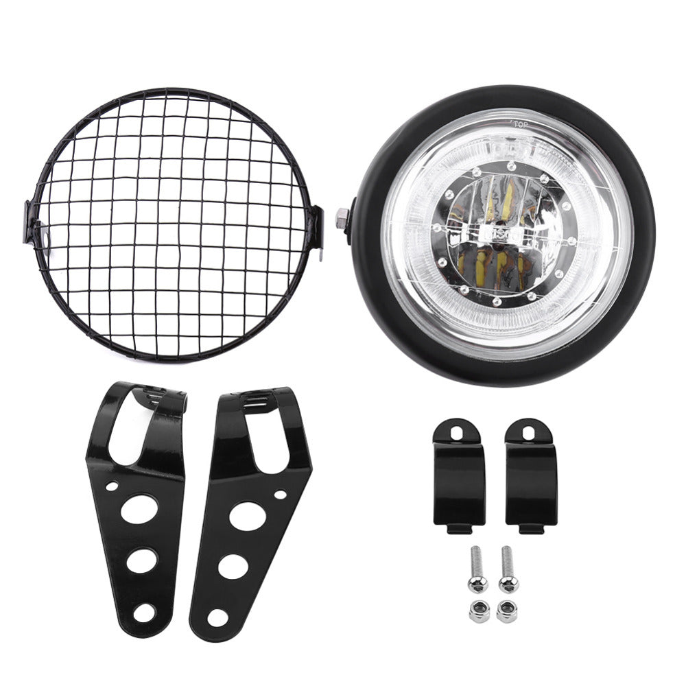Kit Phare avant LED Scrambler CAFE RACER avec grille et pattes de fixation-blackpines.fr