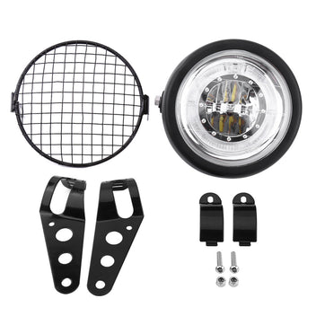 Kit Phare avant LED Scrambler CAFE RACER avec grille et pattes de fixation-blackpines.fr