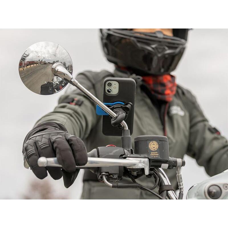 Support telephone sur retroviseur moto Quad Lock. Blackpines.fr