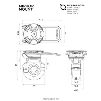 Support telephone sur retroviseur moto Quad Lock. Blackpines.fr