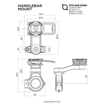 Dimensions support telephone sur guidon moto Quad Lock. Blackpines.fr
